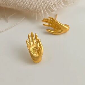 Gold Hand Hamsa Buddha Earrings